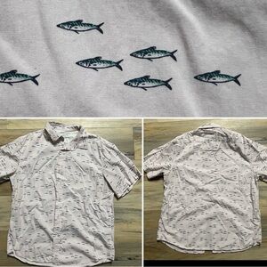 Pink With Blue Fish - Men’s SLIM Fit - Size Large - Banana Republic-Luxe Poplin